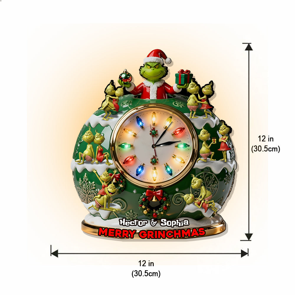 Personalized LED Light Wall Clock Merry Grinchmas Christmas Gift LED Light Wall Clock GradoCreations