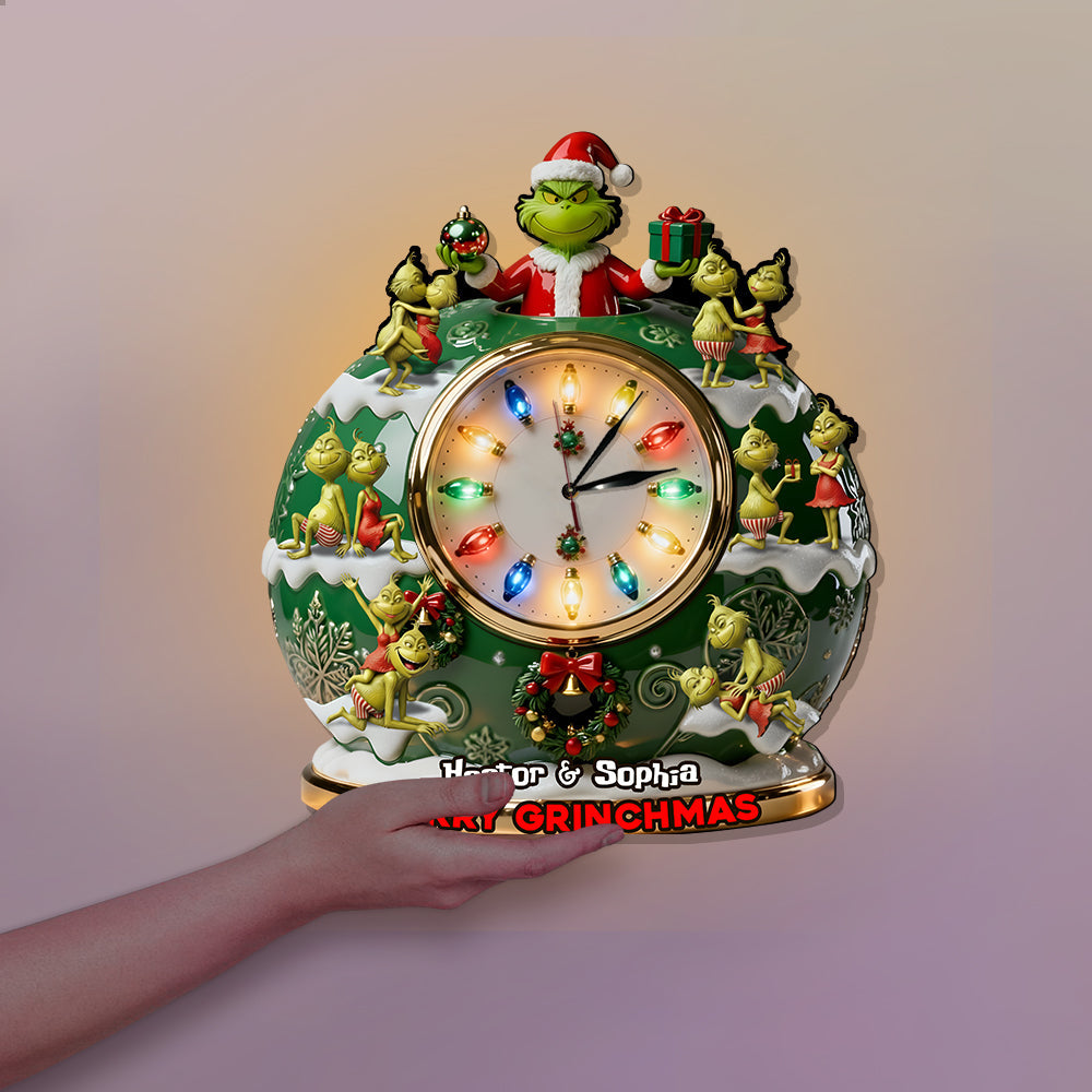 Personalized LED Light Wall Clock Merry Grinchmas Christmas Gift LED Light Wall Clock GradoCreations