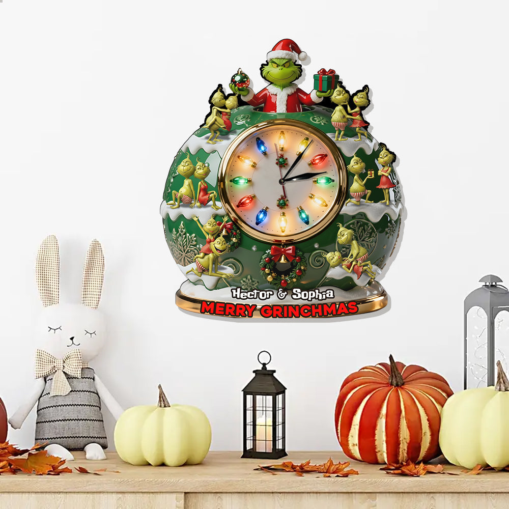 Personalized LED Light Wall Clock Merry Grinchmas Christmas Gift LED Light Wall Clock GradoCreations