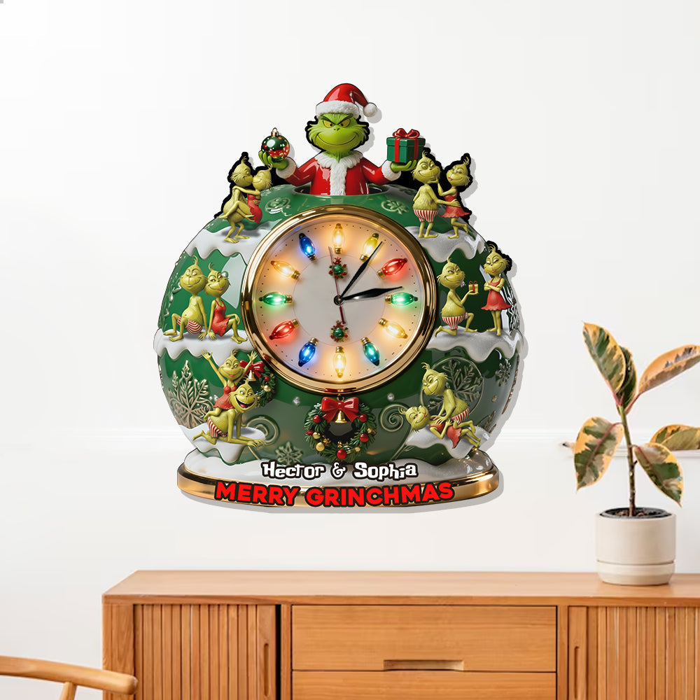 Personalized LED Light Wall Clock Merry Grinchmas Christmas Gift LED Light Wall Clock GradoCreations