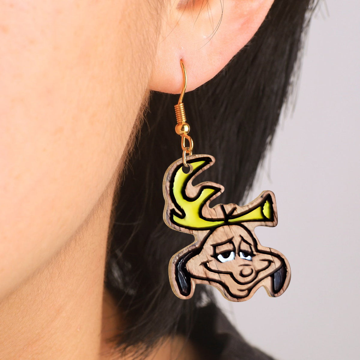 Personalized Wooden Christmas Earrings Custom Grinch Design Gift Wooden Earrings GradoCreations