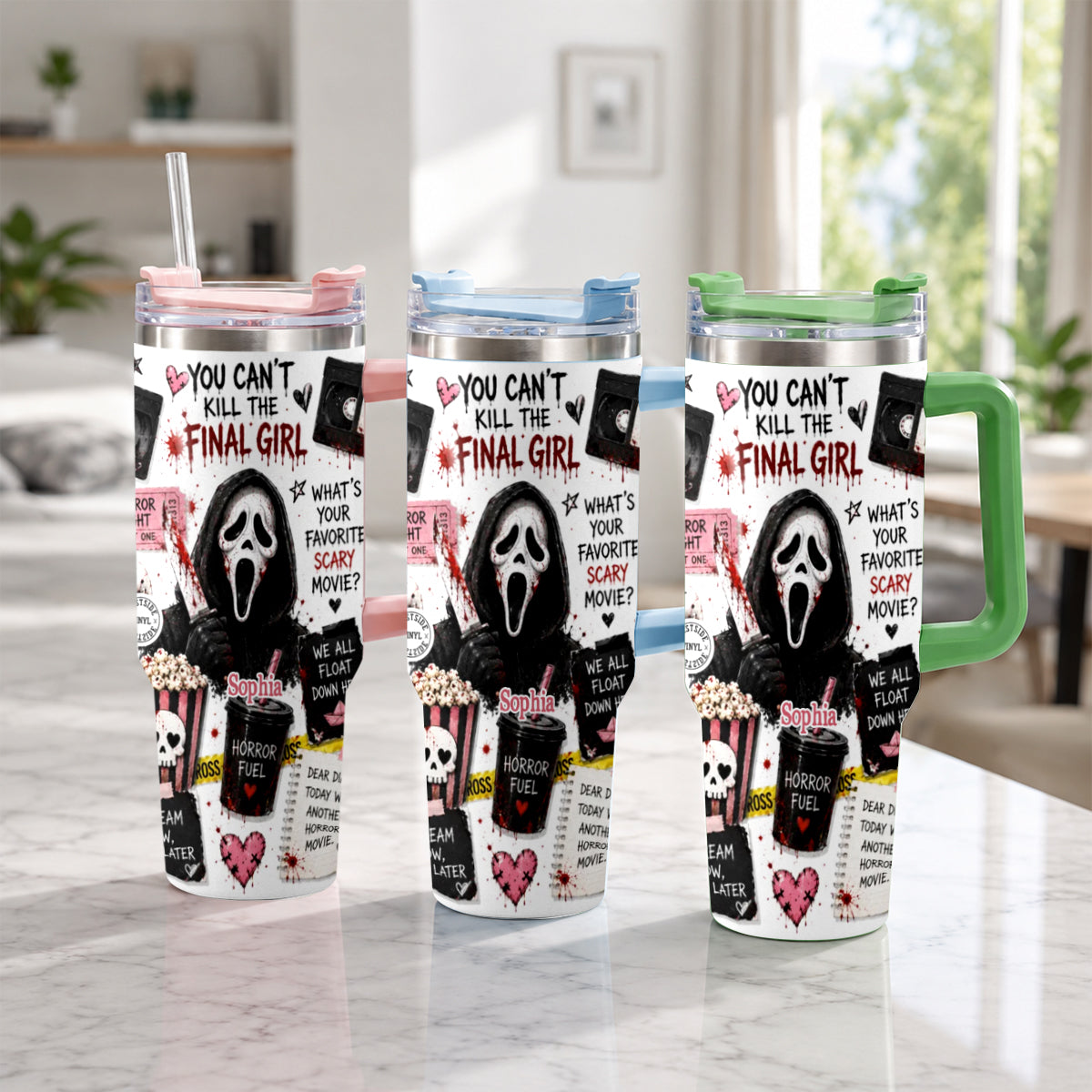 Personalized Horror Tumbler with Handle - Unique Gift for Halloween Lovers Tumbler GradoCreations