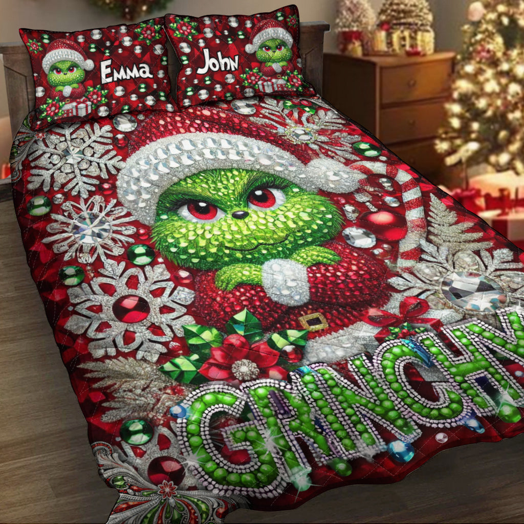 Personalized Grinchmas Quilt Set Custom Name Holiday Gift Quilt Set GradoCreations
