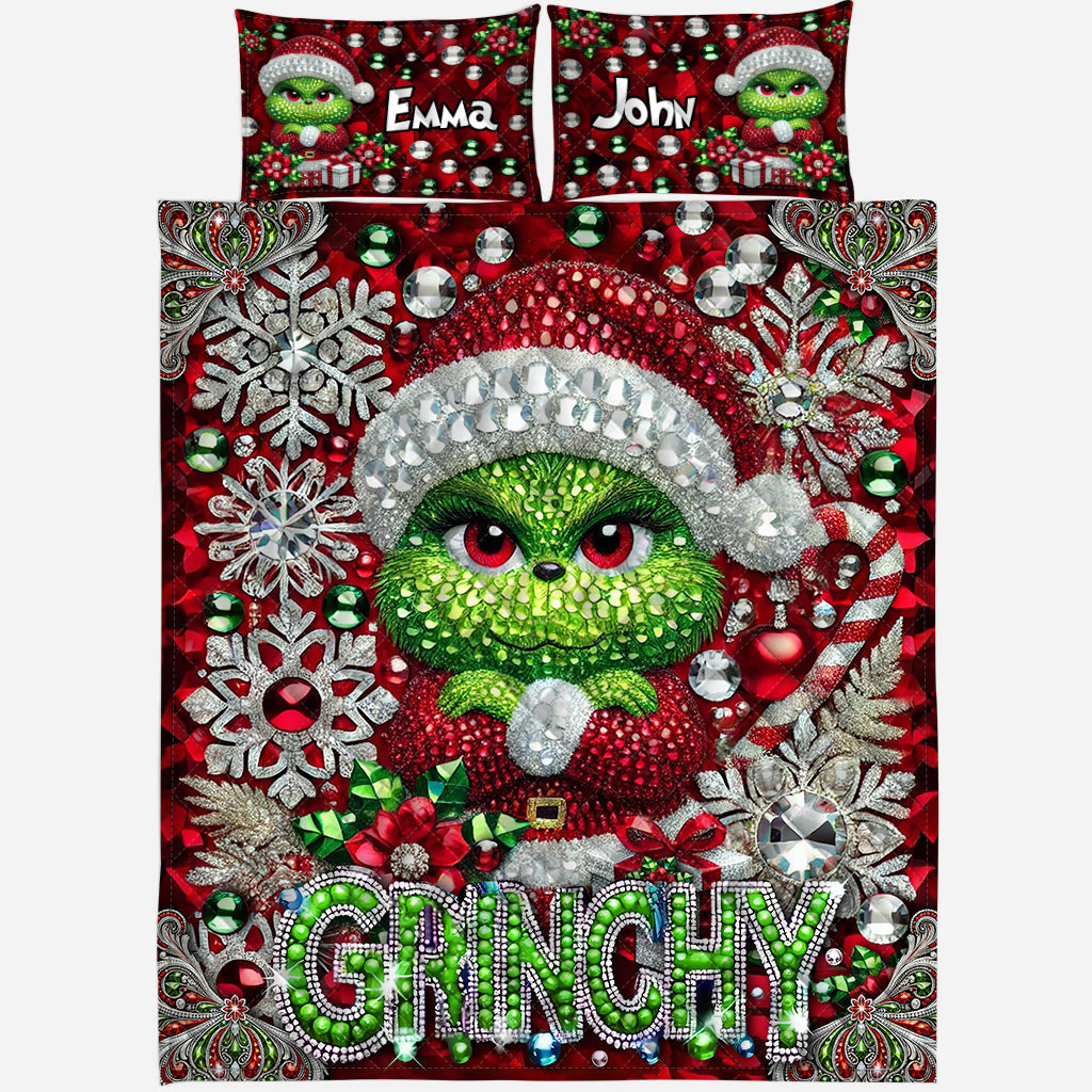 Personalized Grinchmas Quilt Set Custom Name Holiday Gift Quilt Set GradoCreations