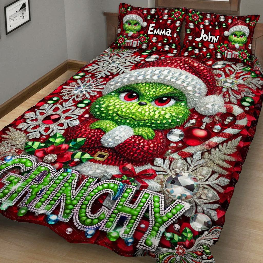 Personalized Grinchmas Quilt Set Custom Name Holiday Gift Quilt Set GradoCreations