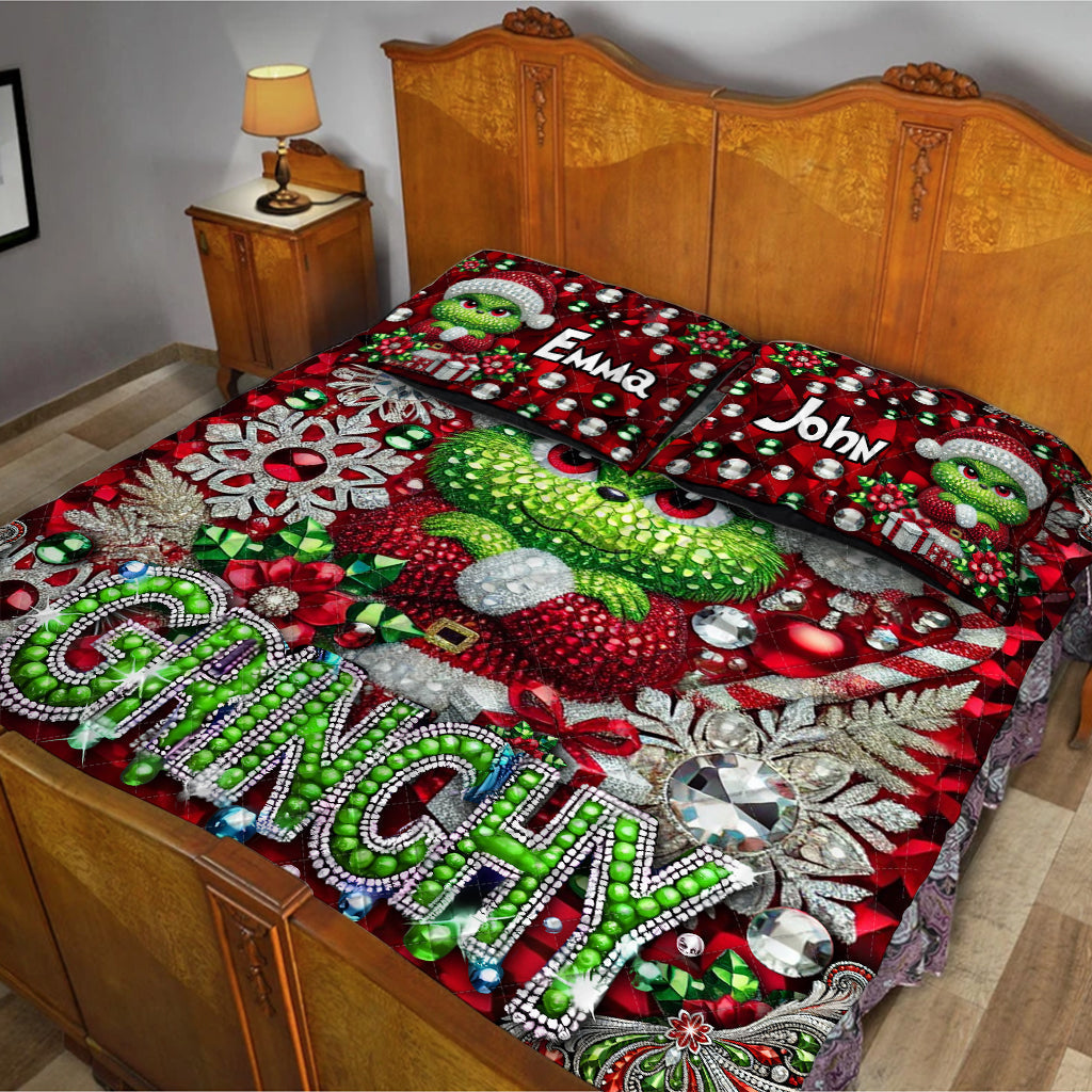 Personalized Grinchmas Quilt Set Custom Name Holiday Gift Quilt Set GradoCreations