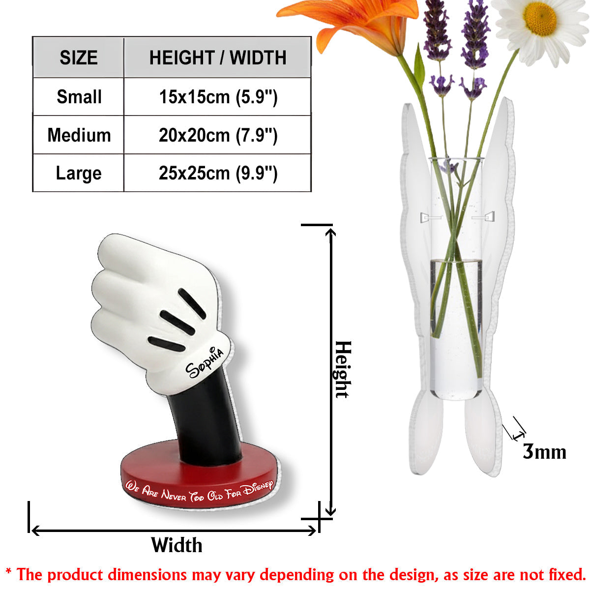 Personalized Disney Mouse Acrylic Flower Vase Custom Gift Custom Shape Acrylic Flower Vase GradoCreations