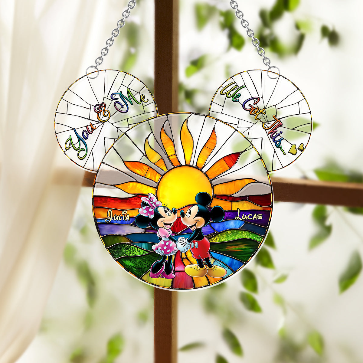 Personalized Mickey & Minnie Mouse Suncatcher Ornament Gift Window Hanging Suncatcher Ornament GradoCreations
