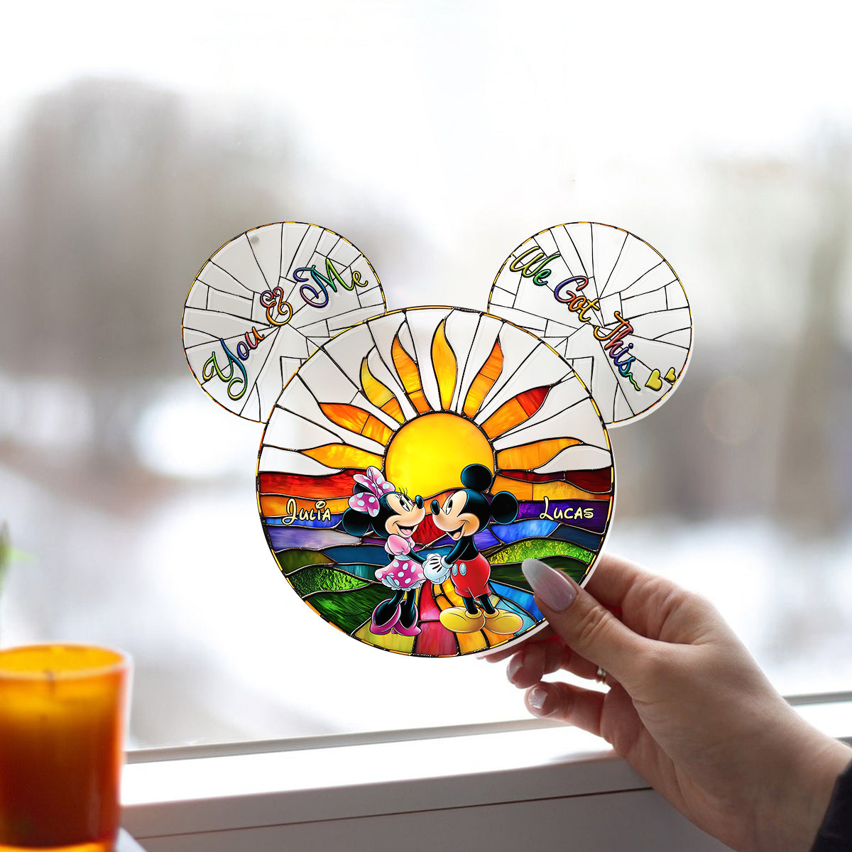 Personalized Mickey & Minnie Mouse Suncatcher Ornament Gift Window Hanging Suncatcher Ornament GradoCreations