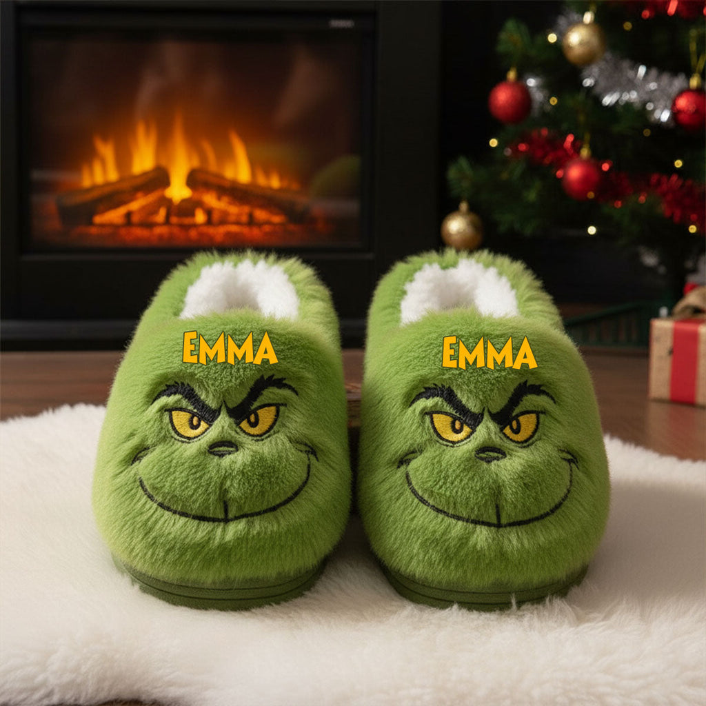 Personalized Grinch Slippers Custom Name Cozy Holiday Gift Slippers GradoCreations