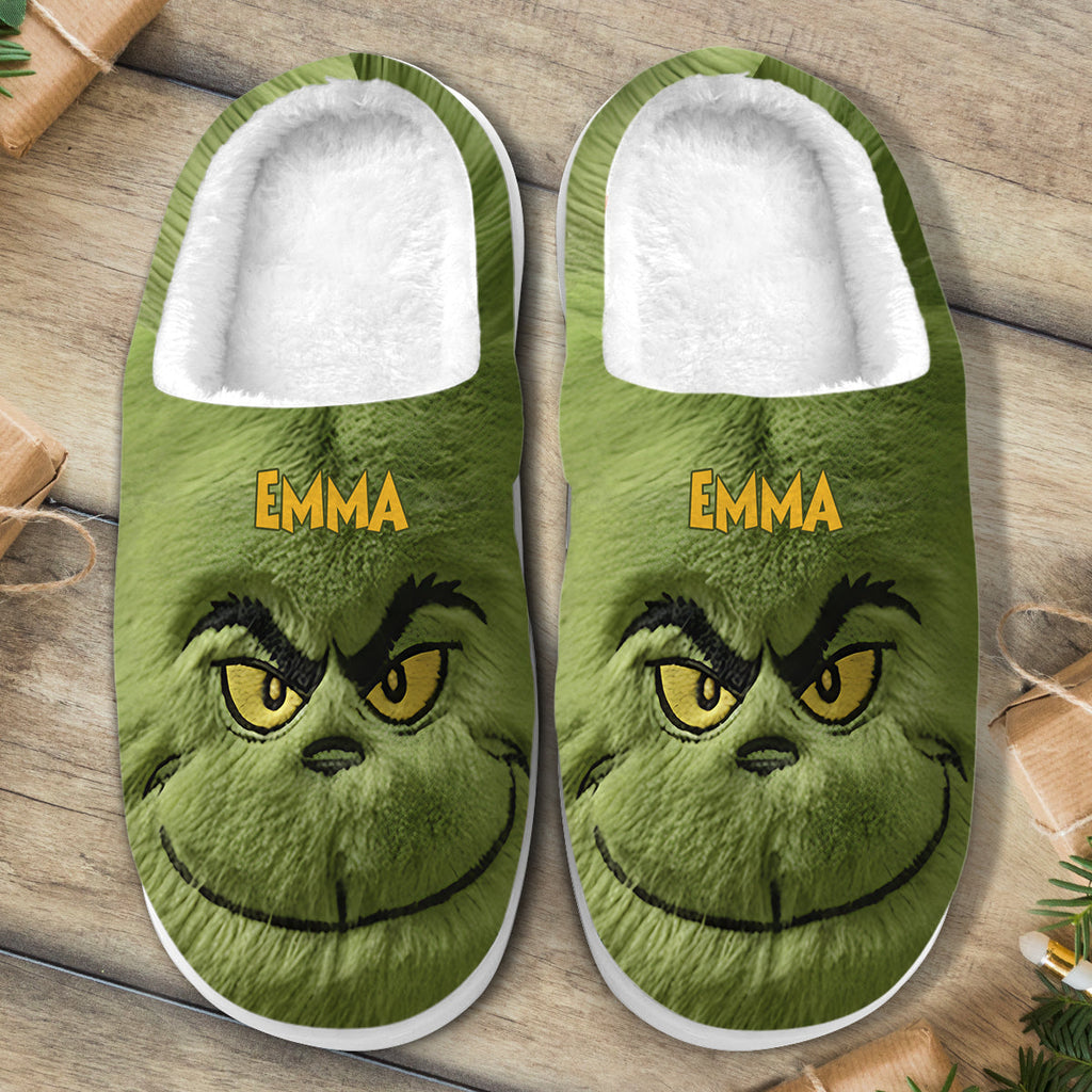 Personalized Grinch Slippers Custom Name Cozy Holiday Gift Slippers GradoCreations