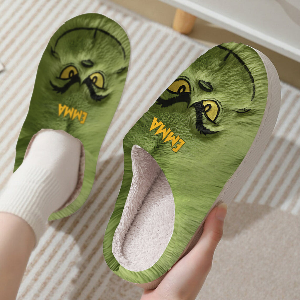 Personalized Grinch Slippers Custom Name Cozy Holiday Gift Slippers GradoCreations