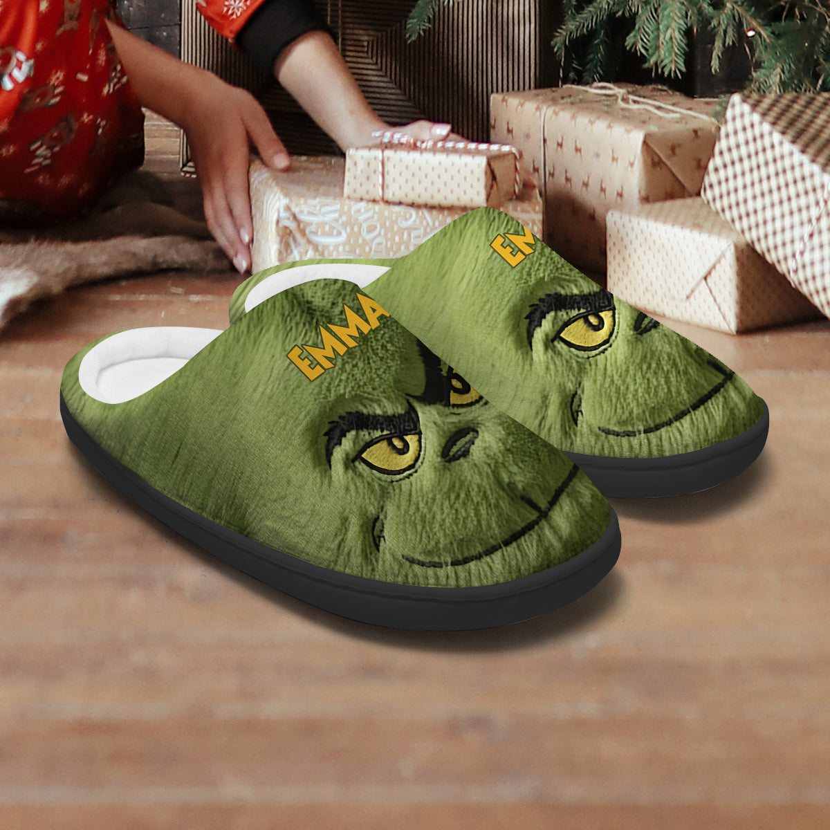 Personalized Grinch Slippers Custom Name Cozy Holiday Gift Slippers GradoCreations
