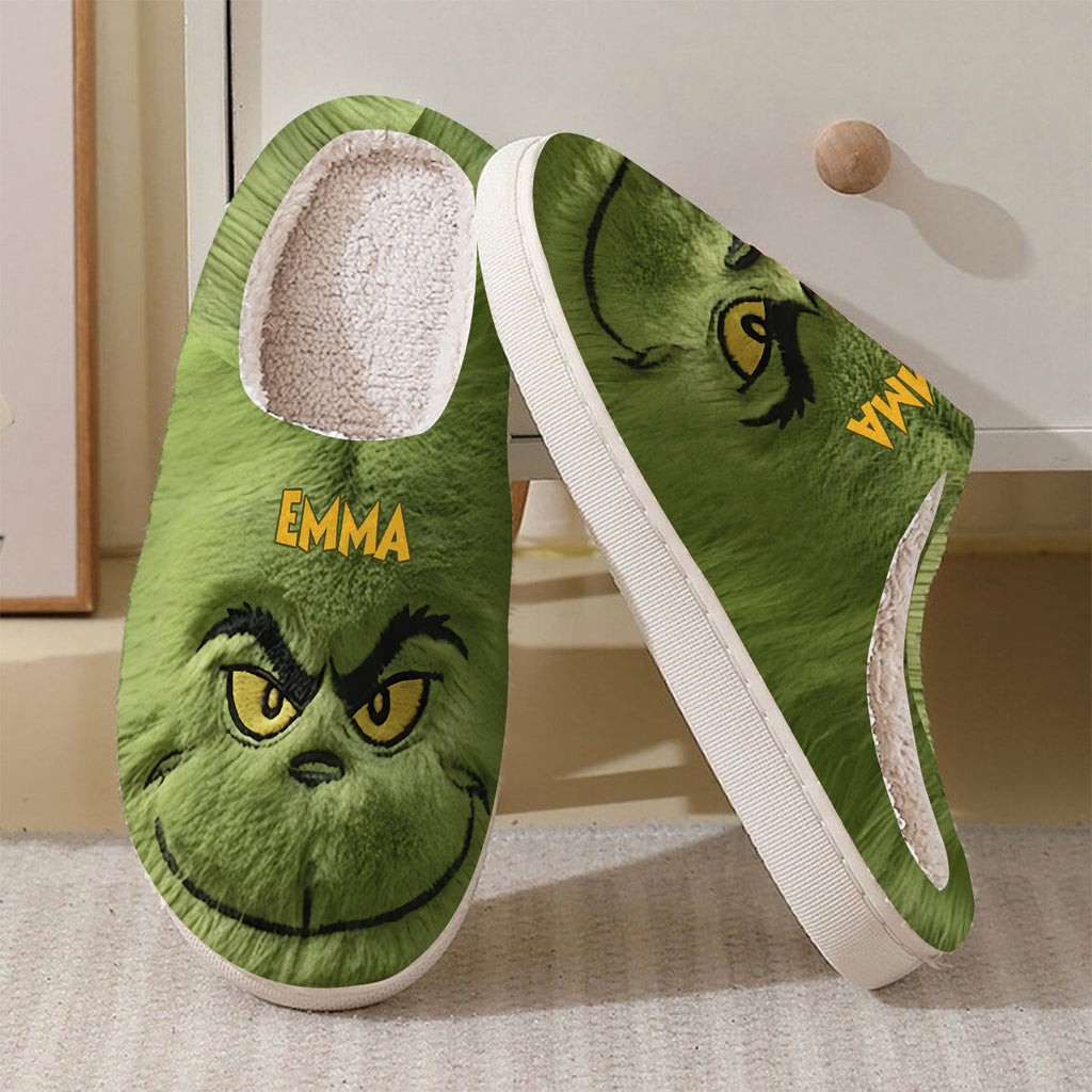 Personalized Grinch Slippers Custom Name Cozy Holiday Gift Slippers GradoCreations