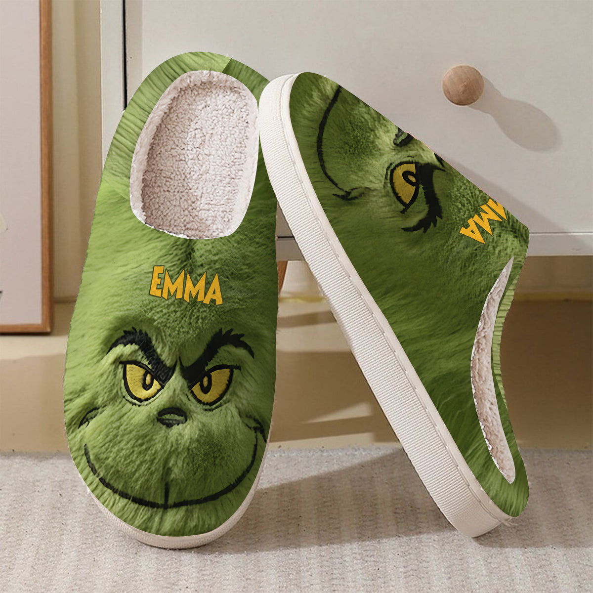 Personalized Grinch Slippers Custom Name Cozy Holiday Gift Slippers GradoCreations