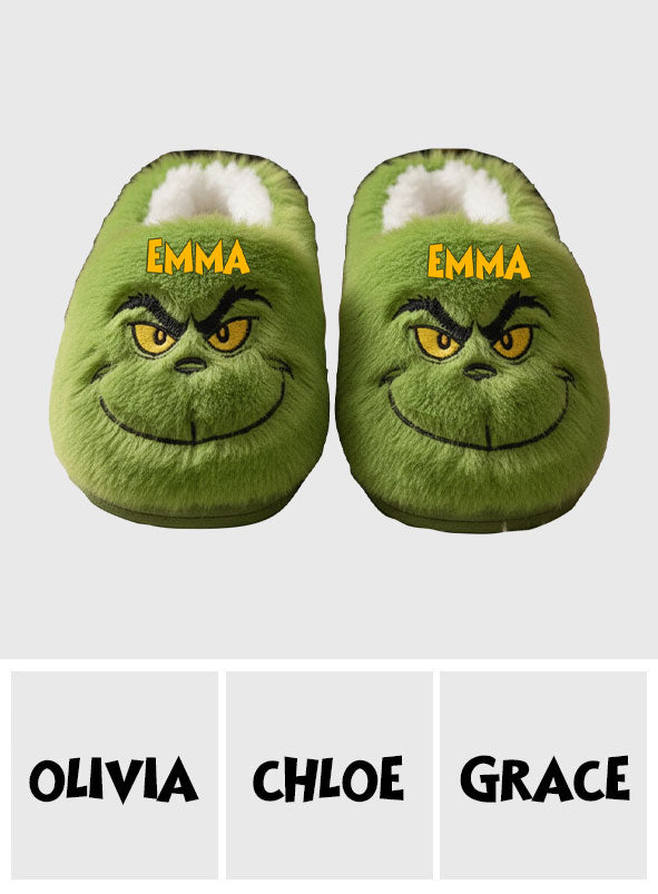 Personalized Grinch Slippers Custom Name Cozy Holiday Gift Slippers GradoCreations