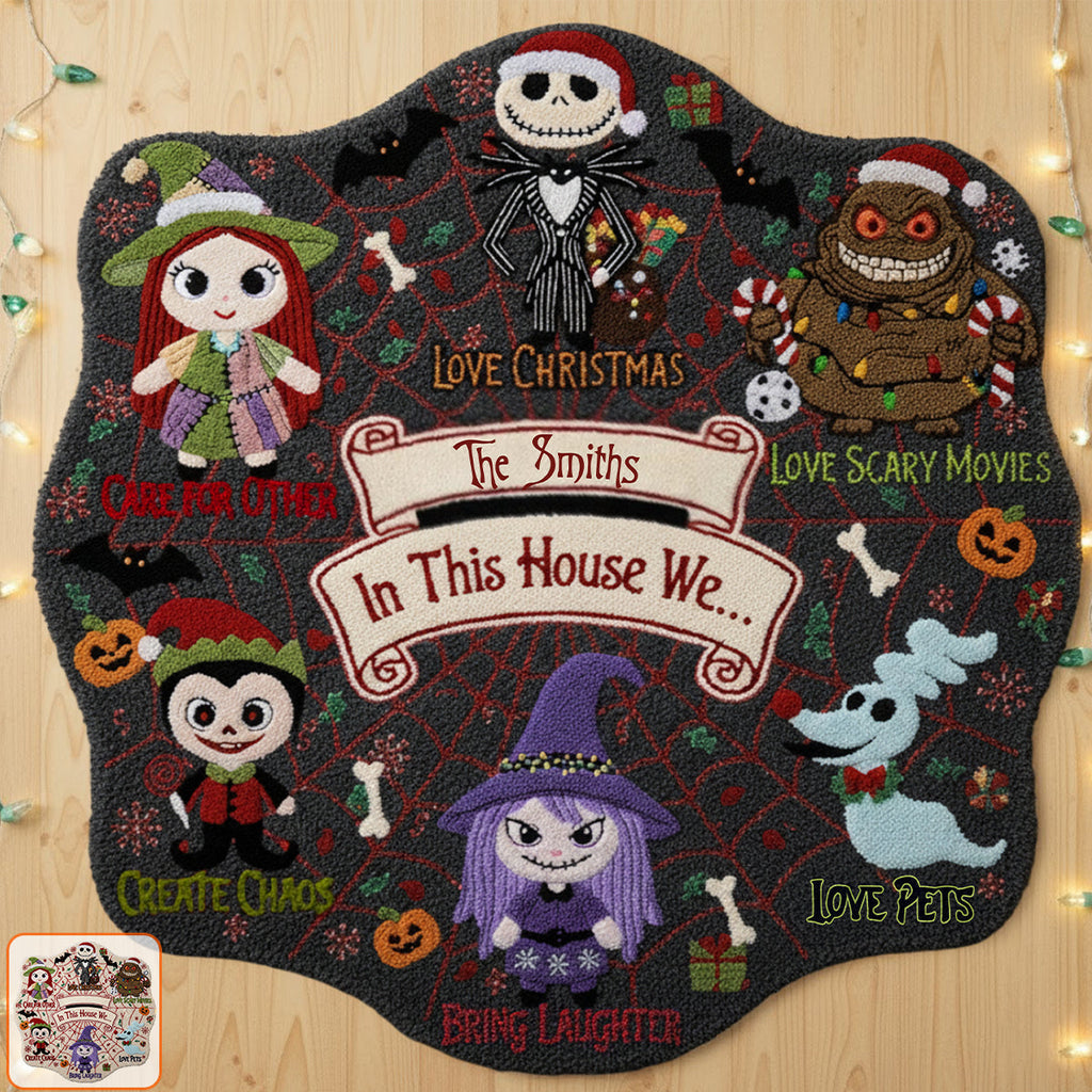 Personalized Nightmare Before Christmas Non-Slip Rug Custom Family Name Halloween Decor Non-Slip Tufted Rug GradoCreations