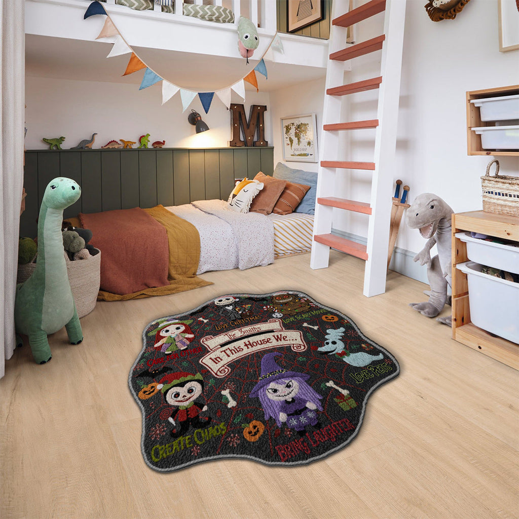 Personalized Nightmare Before Christmas Non-Slip Rug Custom Family Name Halloween Decor Non-Slip Tufted Rug GradoCreations