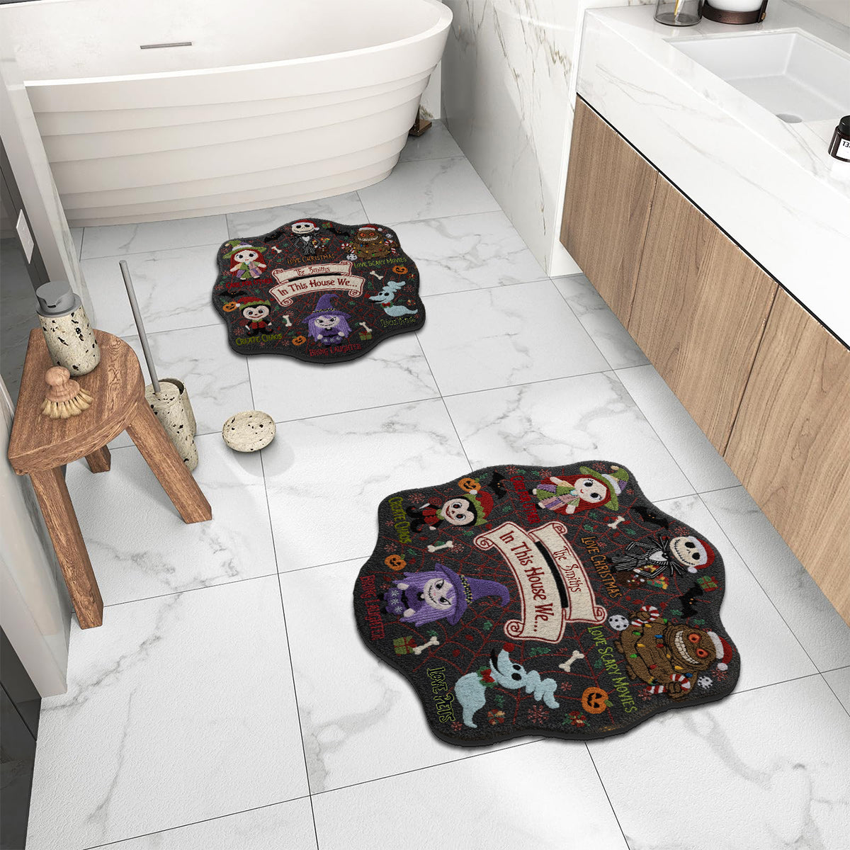 Personalized Nightmare Before Christmas Non-Slip Rug Custom Family Name Halloween Decor Non-Slip Tufted Rug GradoCreations