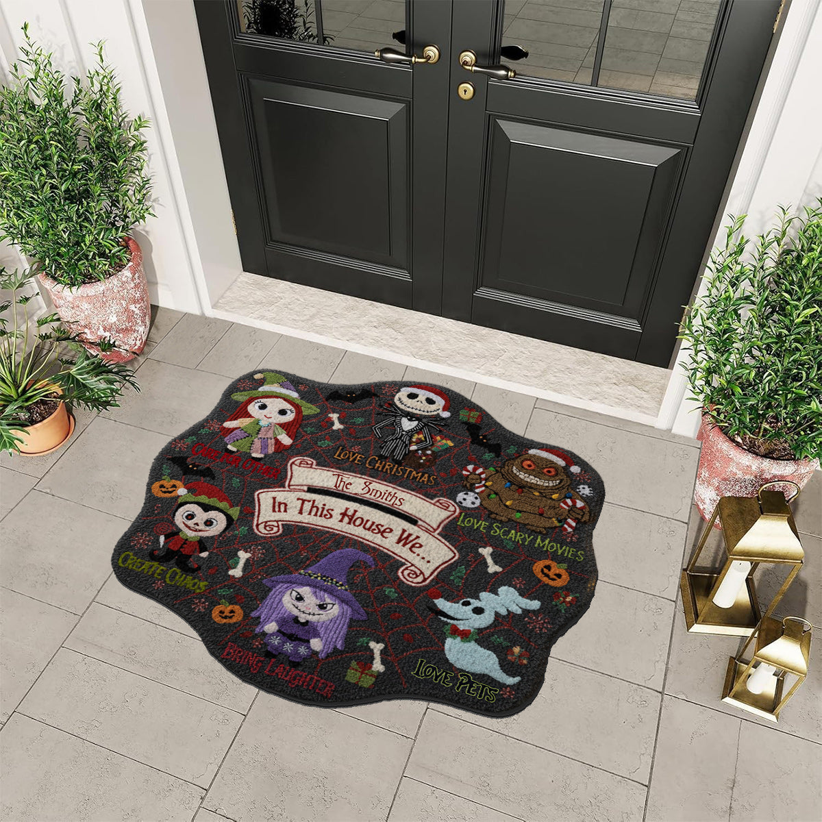 Personalized Nightmare Before Christmas Non-Slip Rug Custom Family Name Halloween Decor Non-Slip Tufted Rug GradoCreations