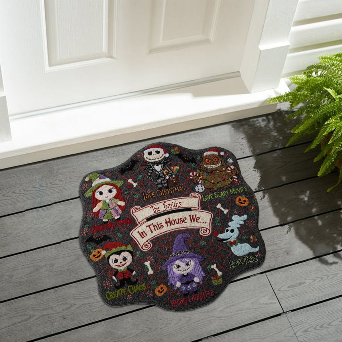 Personalized Nightmare Before Christmas Non-Slip Rug Custom Family Name Halloween Decor Non-Slip Tufted Rug GradoCreations