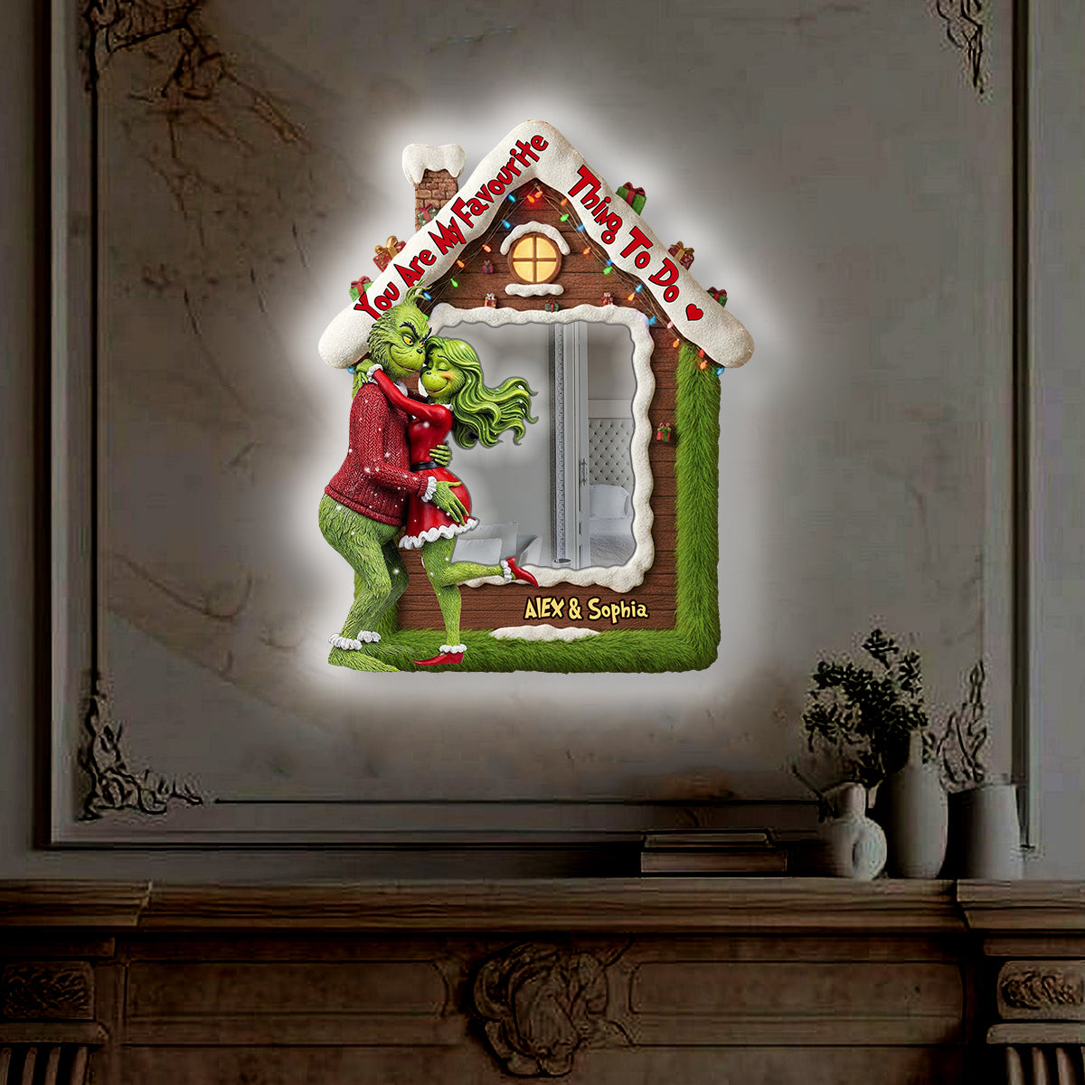 Personalized LED Wall Mirror Christmas Gift with Custom Names Wall Mirror With LED Light GradoCreations