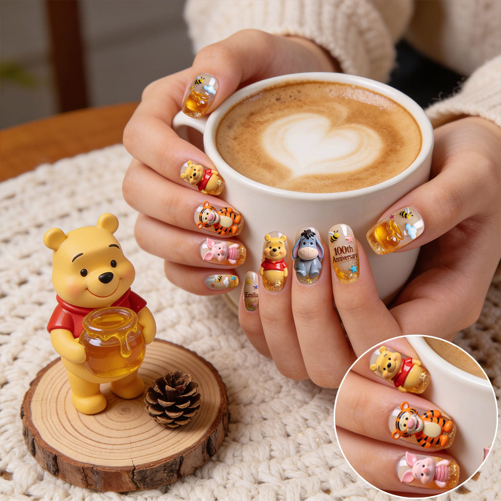 Personalized 3D Press On Nails with Honey Bear Design Press On Nails GradoCreations