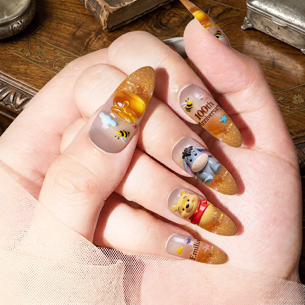 Personalized 3D Press On Nails with Honey Bear Design Press On Nails GradoCreations