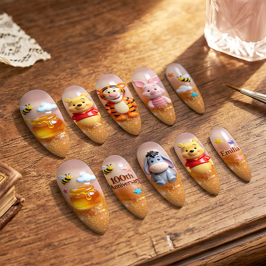 Personalized 3D Press On Nails with Honey Bear Design Press On Nails GradoCreations