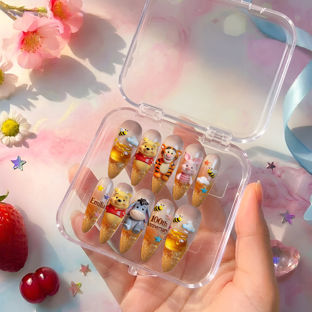 Personalized 3D Press On Nails with Honey Bear Design Press On Nails GradoCreations