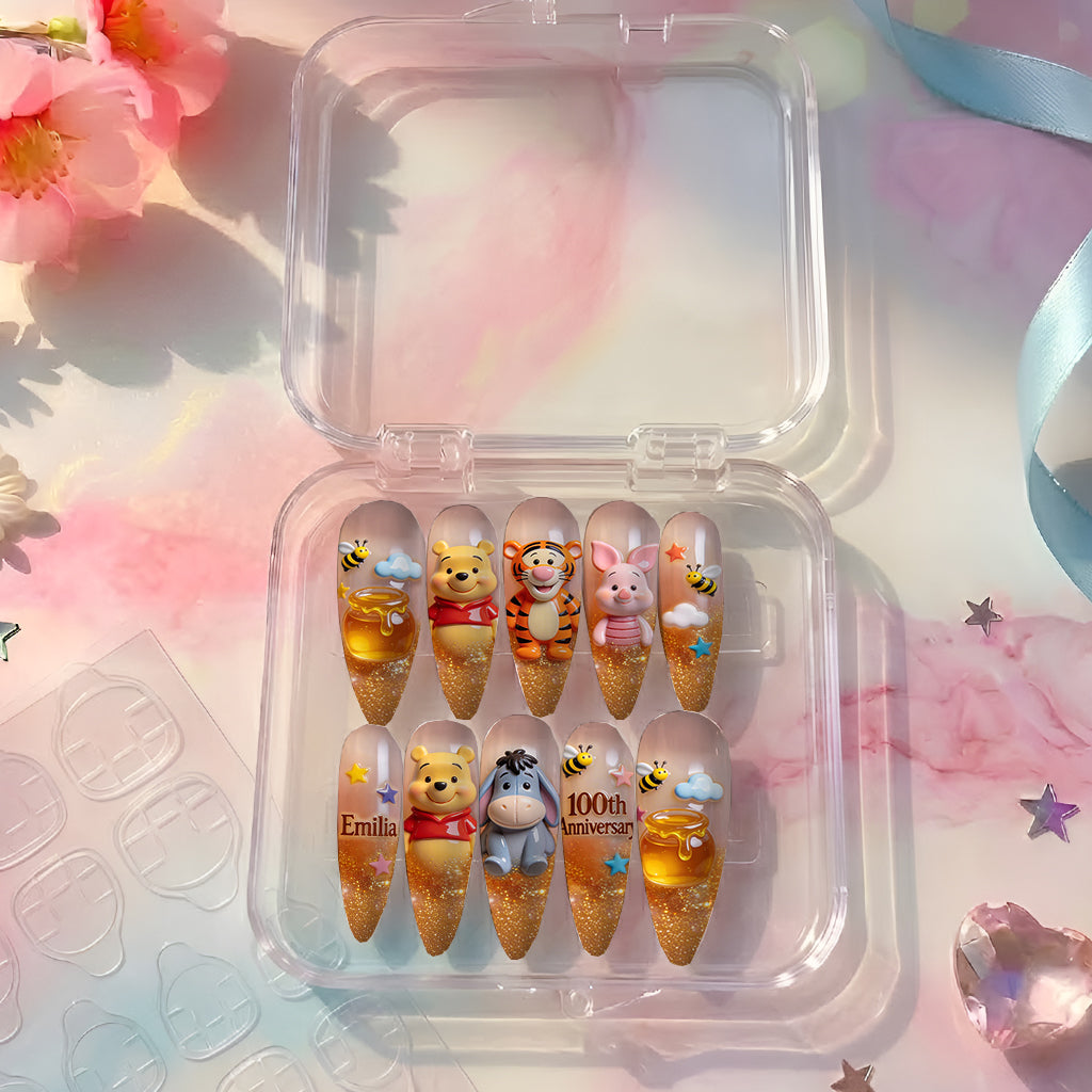 Personalized 3D Press On Nails with Honey Bear Design Press On Nails GradoCreations