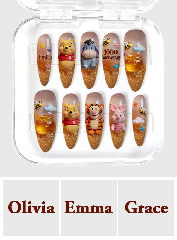 Personalized 3D Press On Nails with Honey Bear Design Press On Nails GradoCreations