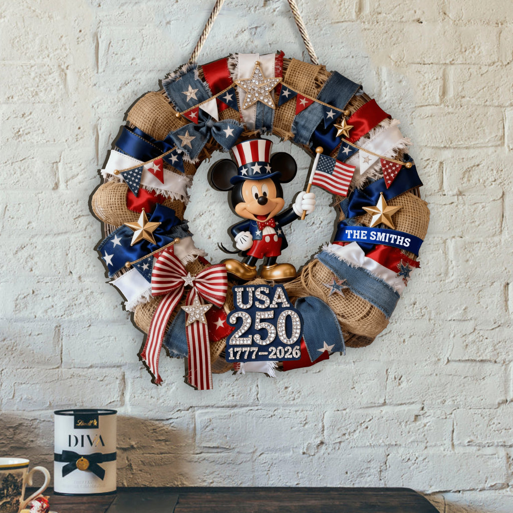 Personalized Patriotic Mouse Wood Sign Custom Name Gift for 250th Anniversary Wood Sign GradoCreations