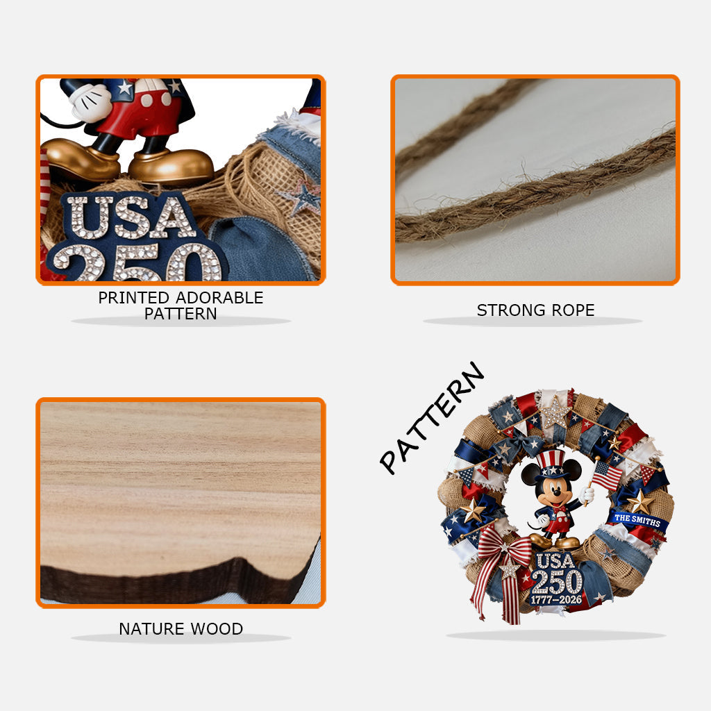Personalized Patriotic Mouse Wood Sign Custom Name Gift for 250th Anniversary Wood Sign GradoCreations