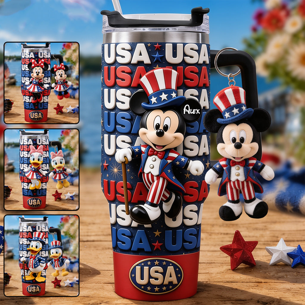 Personalized Cartoon Mouse Tumbler with Plush Charm for 4th of July Gift Tumbler With Plush Charm GradoCreations