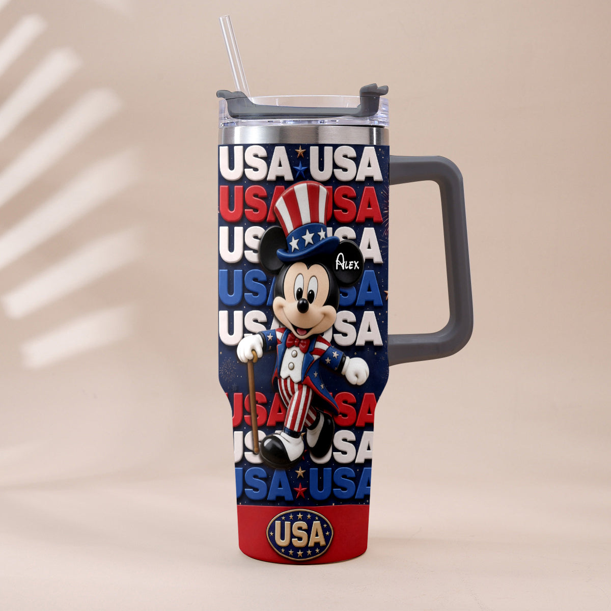 Personalized Cartoon Mouse Tumbler with Plush Charm for 4th of July Gift Tumbler With Plush Charm GradoCreations