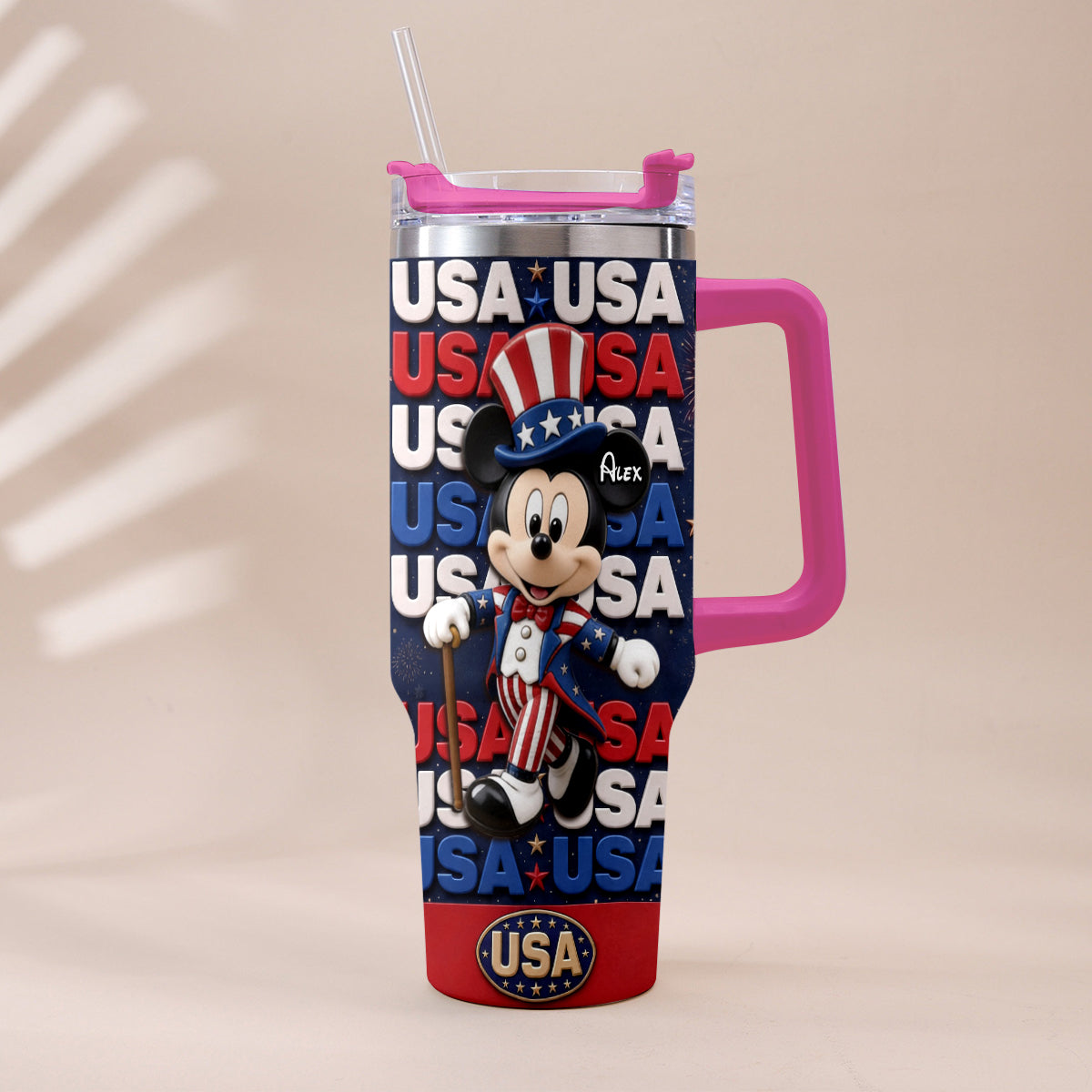 Personalized Cartoon Mouse Tumbler with Plush Charm for 4th of July Gift Tumbler With Plush Charm GradoCreations