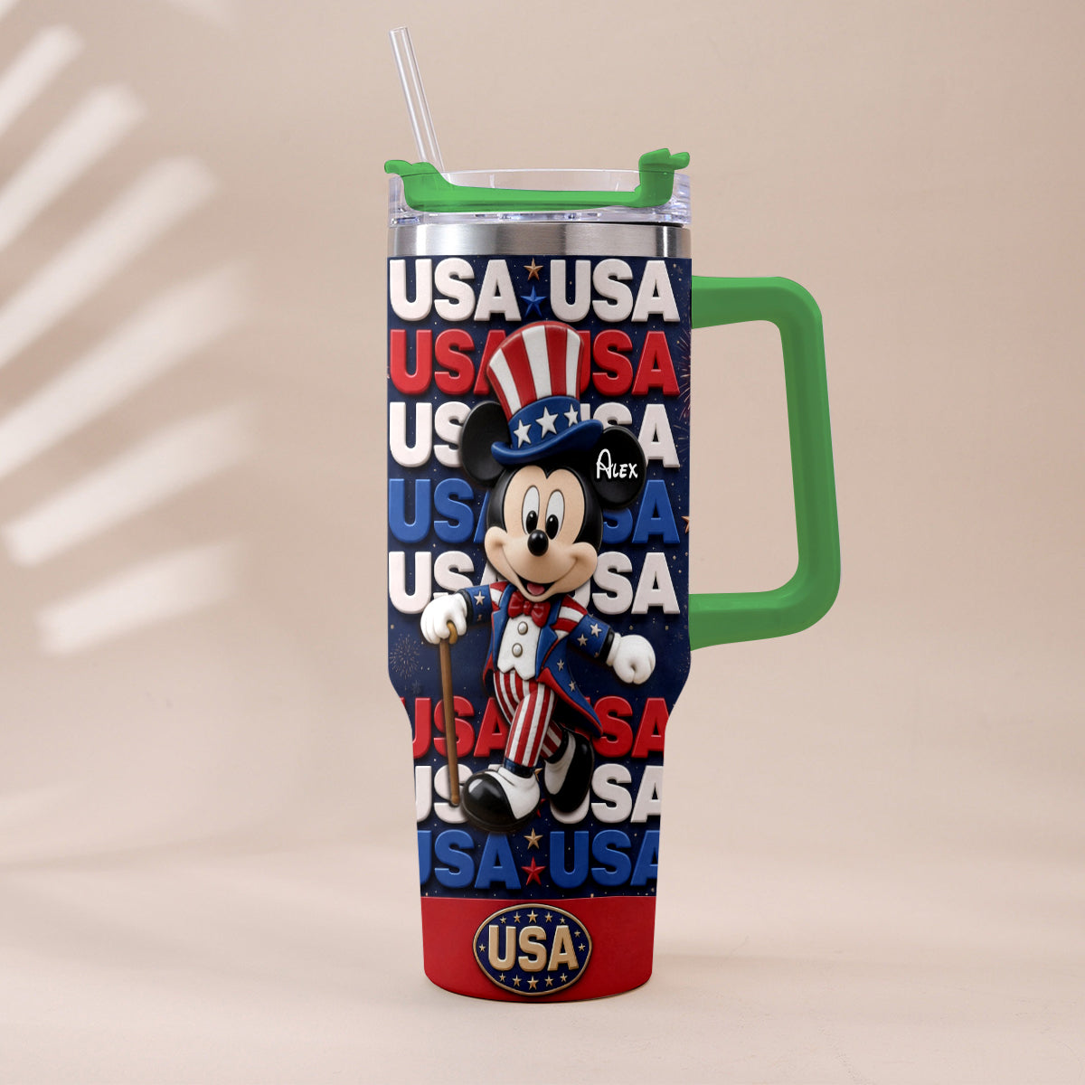 Personalized Cartoon Mouse Tumbler with Plush Charm for 4th of July Gift Tumbler With Plush Charm GradoCreations