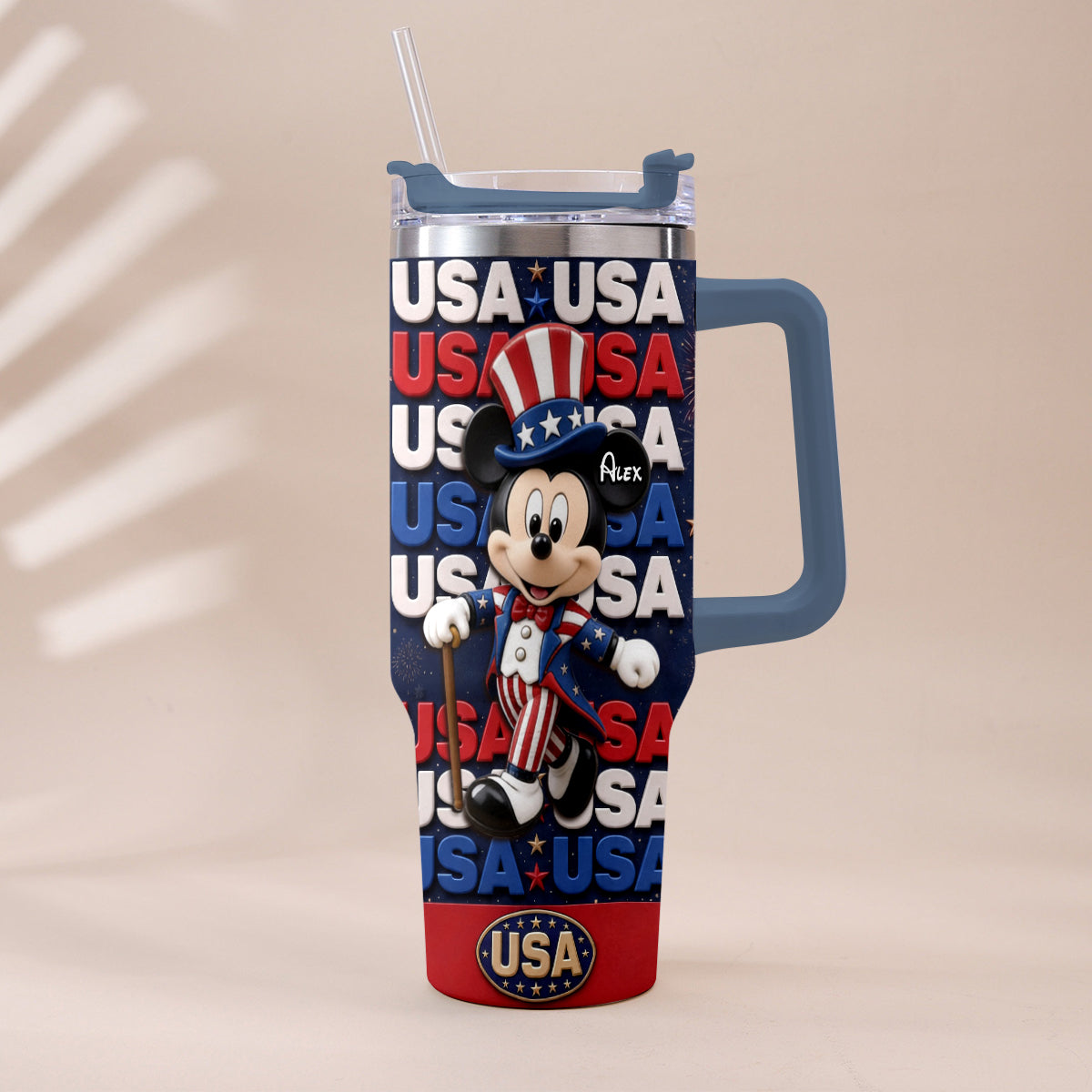 Personalized Cartoon Mouse Tumbler with Plush Charm for 4th of July Gift Tumbler With Plush Charm GradoCreations