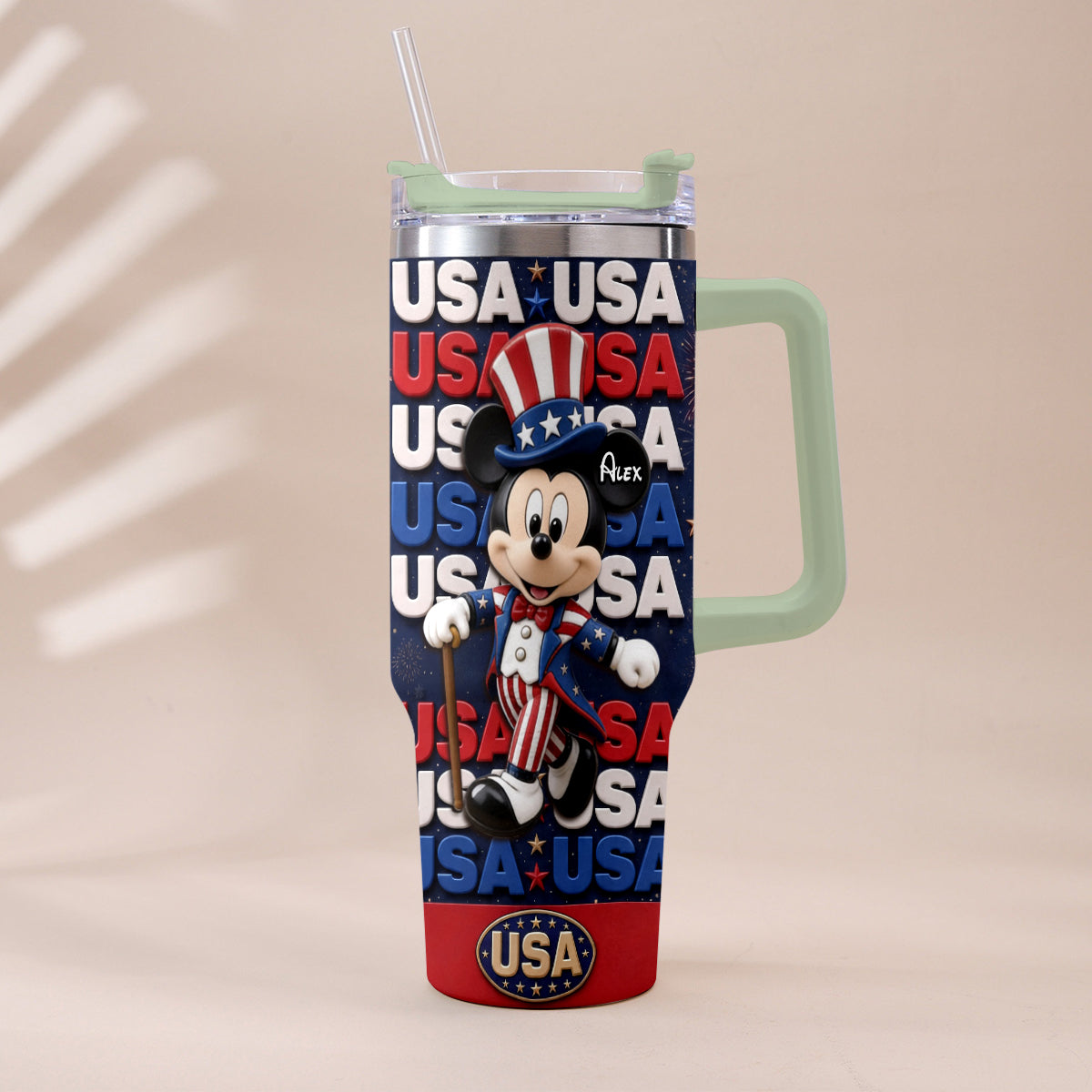 Personalized Cartoon Mouse Tumbler with Plush Charm for 4th of July Gift Tumbler With Plush Charm GradoCreations
