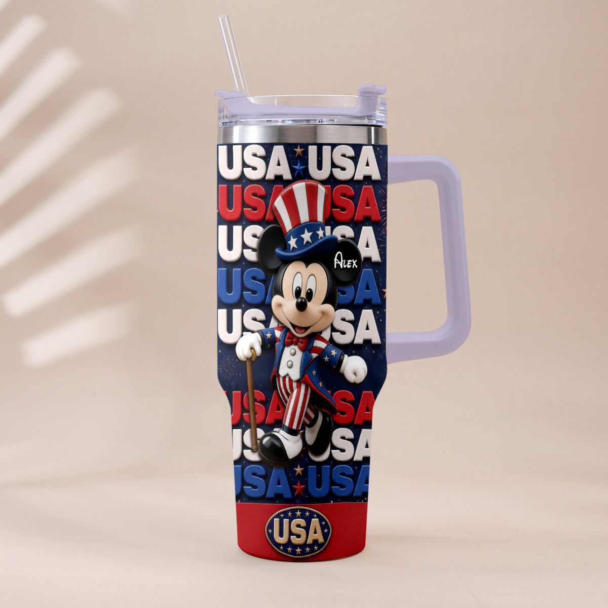 Personalized Cartoon Mouse Tumbler with Plush Charm for 4th of July Gift Tumbler With Plush Charm GradoCreations