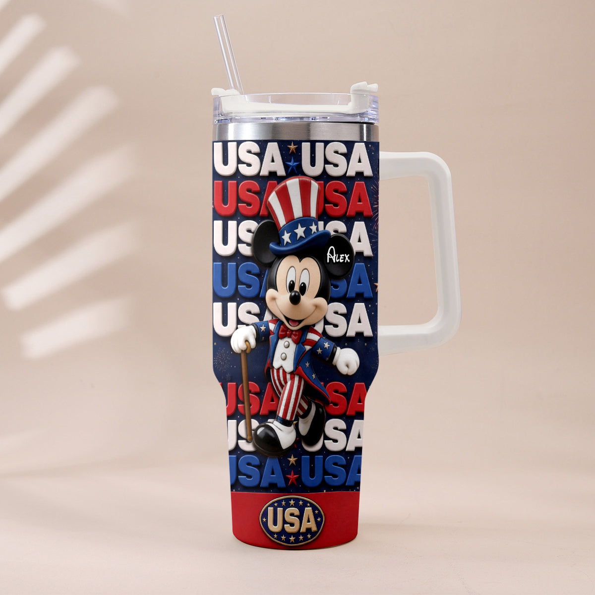 Personalized Cartoon Mouse Tumbler with Plush Charm for 4th of July Gift Tumbler With Plush Charm GradoCreations