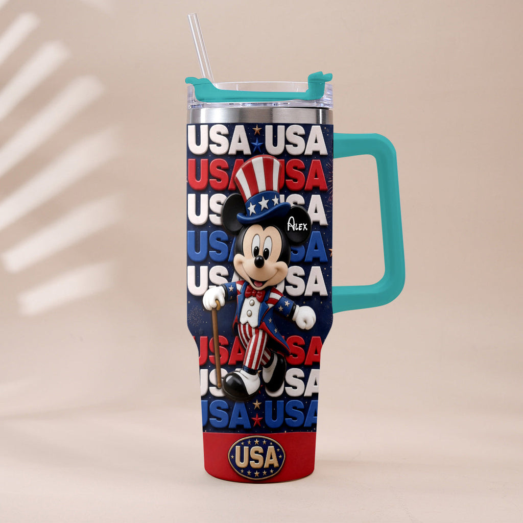 Personalized Cartoon Mouse Tumbler with Plush Charm for 4th of July Gift Tumbler With Plush Charm GradoCreations