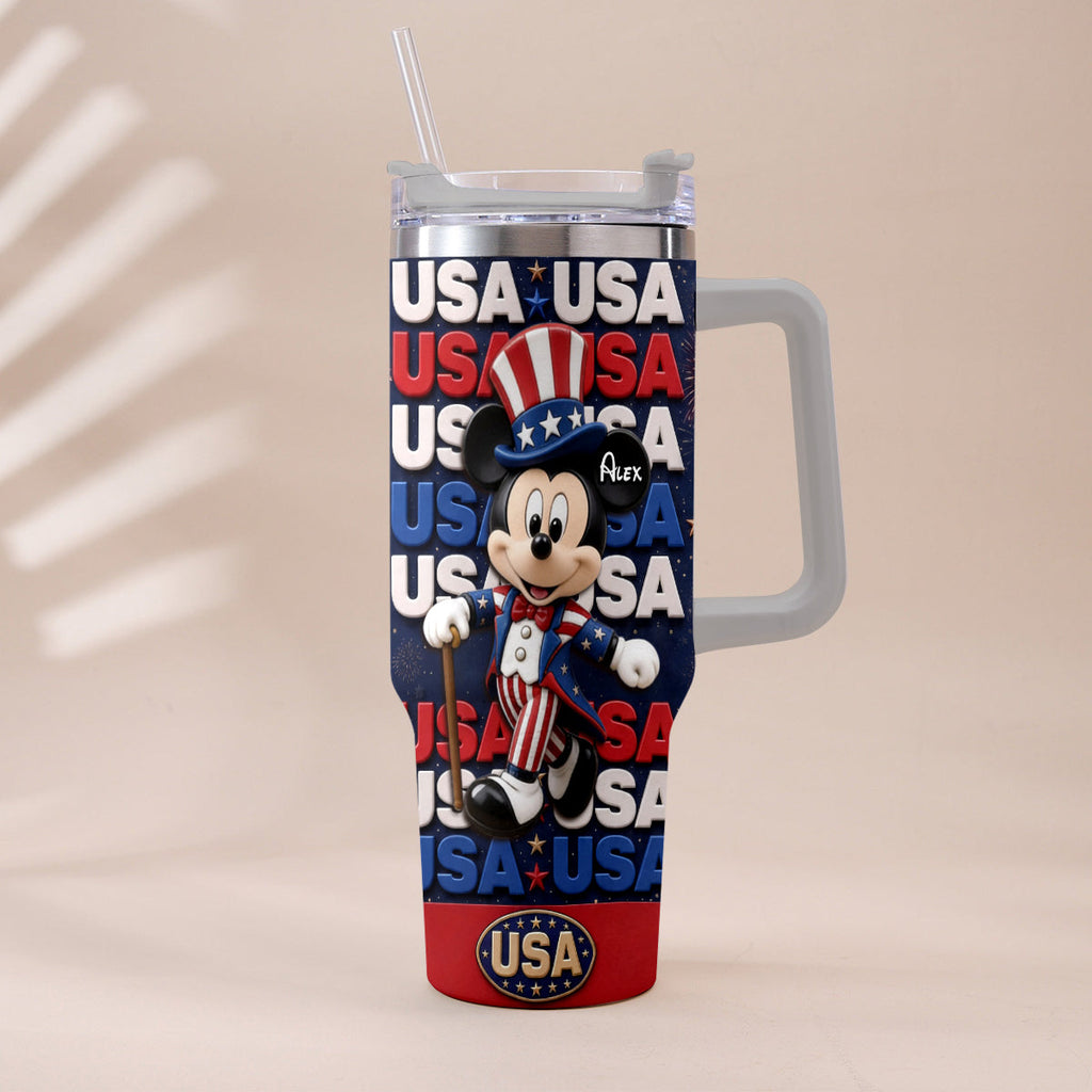 Personalized Cartoon Mouse Tumbler with Plush Charm for 4th of July Gift Tumbler With Plush Charm GradoCreations