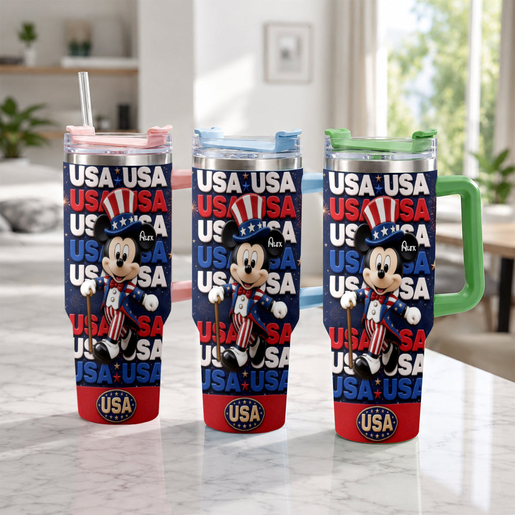 Personalized Cartoon Mouse Tumbler with Plush Charm for 4th of July Gift Tumbler With Plush Charm GradoCreations