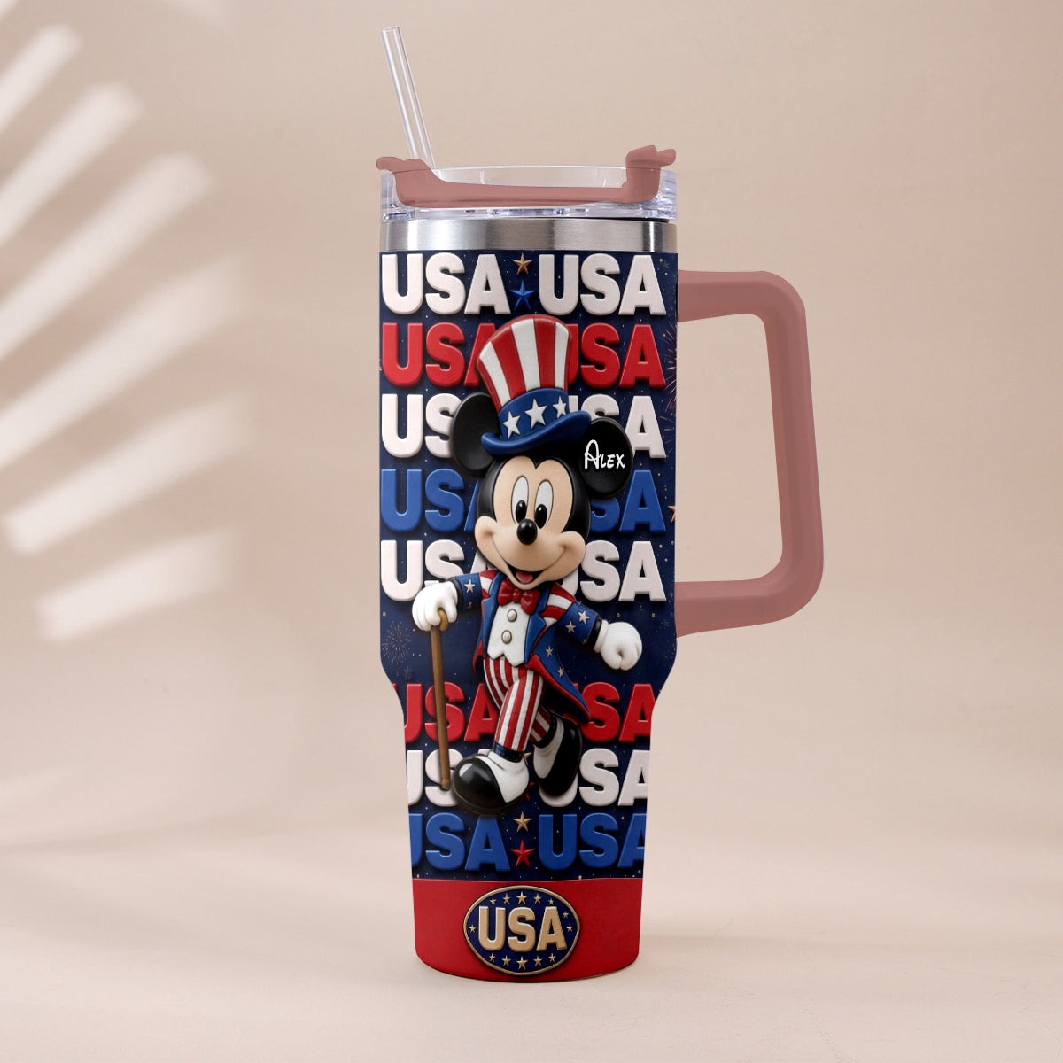 Personalized Cartoon Mouse Tumbler with Plush Charm for 4th of July Gift Tumbler With Plush Charm GradoCreations