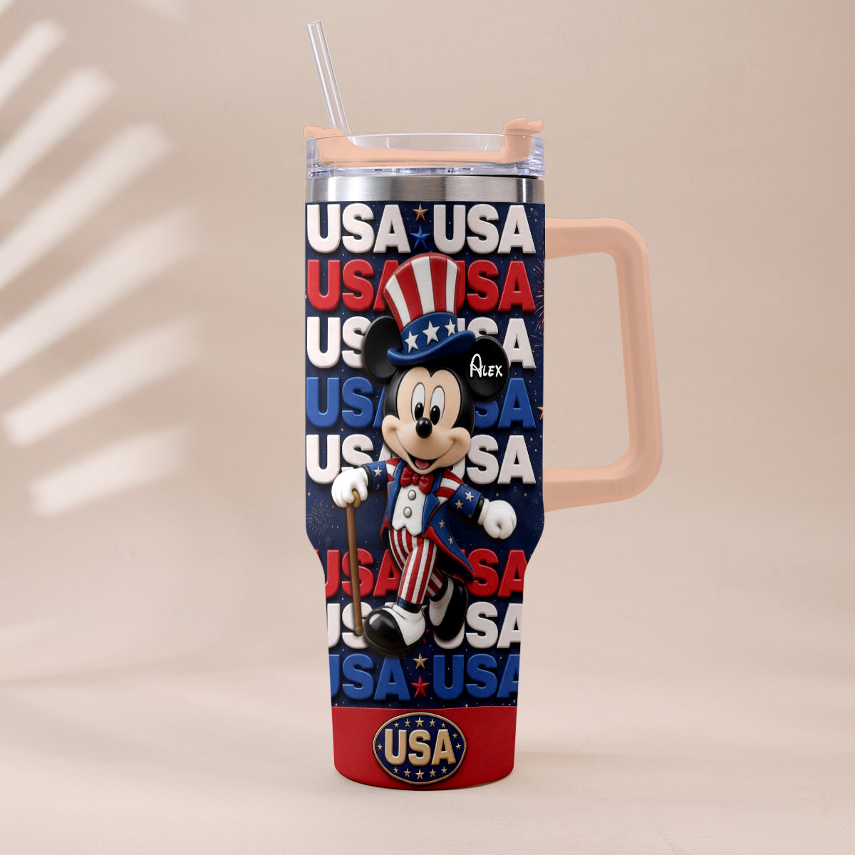 Personalized Cartoon Mouse Tumbler with Plush Charm for 4th of July Gift Tumbler With Plush Charm GradoCreations