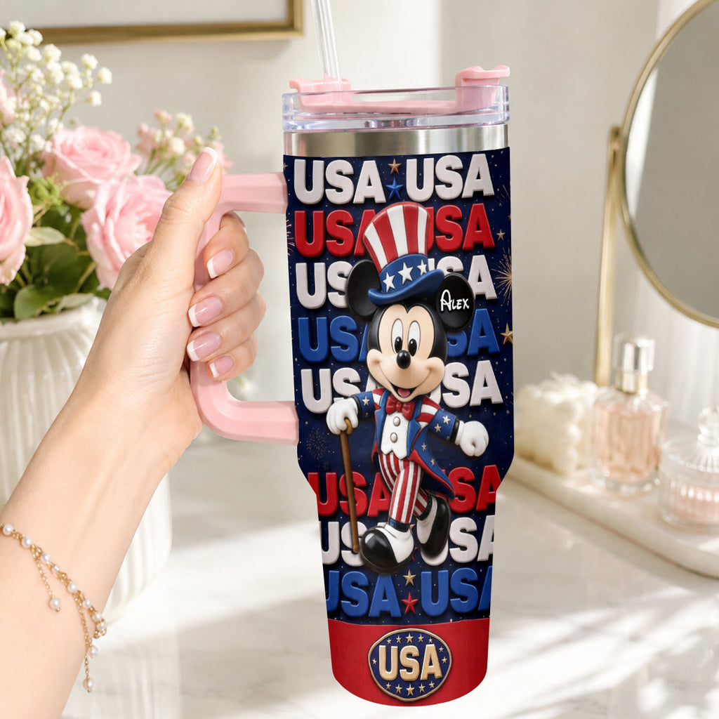 Personalized Cartoon Mouse Tumbler with Plush Charm for 4th of July Gift Tumbler With Plush Charm GradoCreations