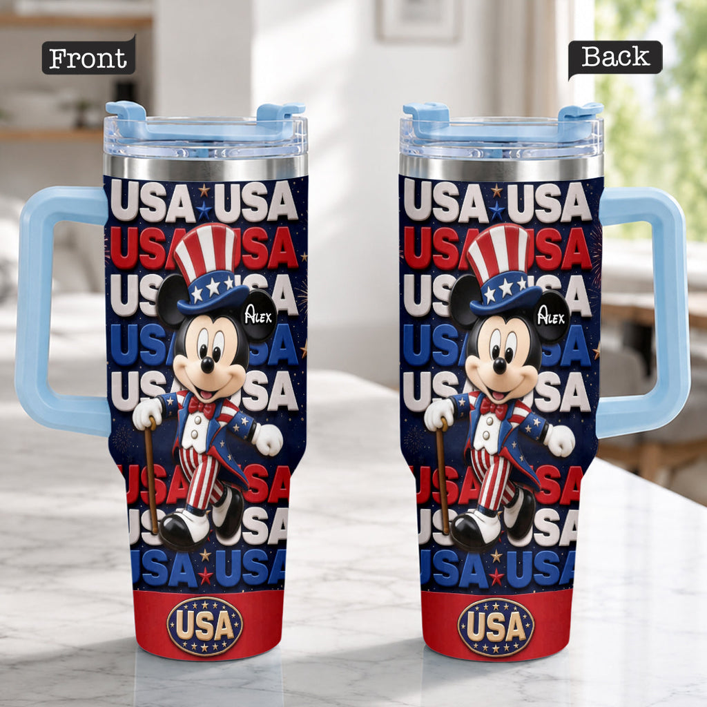 Personalized Cartoon Mouse Tumbler with Plush Charm for 4th of July Gift Tumbler With Plush Charm GradoCreations