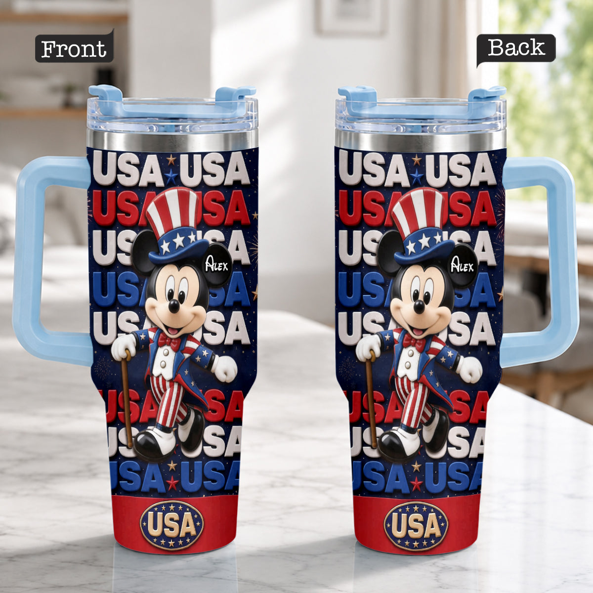 Personalized Cartoon Mouse Tumbler with Plush Charm for 4th of July Gift Tumbler With Plush Charm GradoCreations